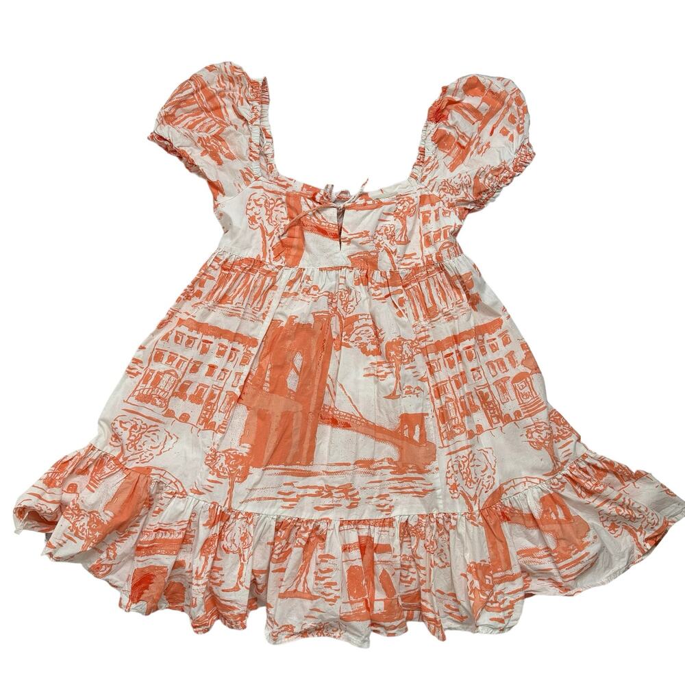 URBAN OUTFITTERS Wonderland Coral Babydoll Tieback Dress Puff Sleeve Size Large - Picture 4 of 10